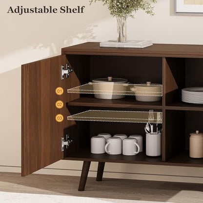 60" Buffet Cabinet with 3 Drawers and 2 Doors, Dark Brown, view 5