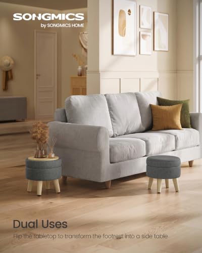 SONGMICS Storage Ottoman, Foot Stool, Foot Rest with Wood Legs | Small Table for Hallway, Living Room, 12.2 Inches, Linen-Look Fabric, Slate Gray ULOM514GN01