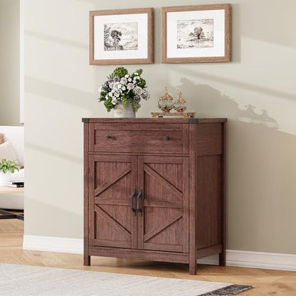 Kitchen Storage Cabinet, Coffee Bar Cabinet, Farmhouse Buffet Sideboard with Drawer for Kitchen, Living Room, Walnut
