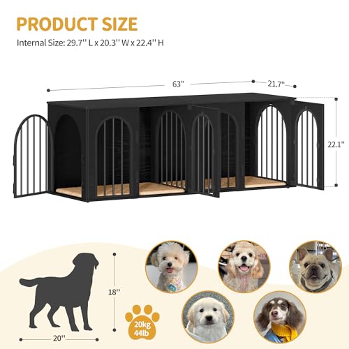 63" Double Dog Crate Furniture, Dog Kennel Indoor with Cushion, view 3