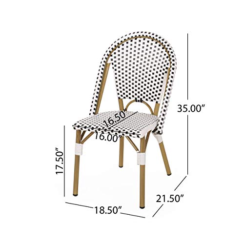 Philomena Outdoor French Bistro Chair (Set of 2), Black + White + Bamboo Print Finish