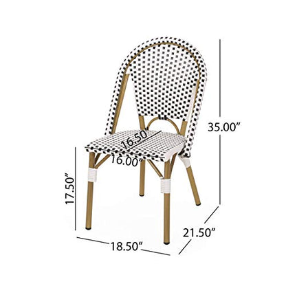 Philomena Outdoor French Bistro Chair (Set of 2), Black + White + Bamboo Print Finish