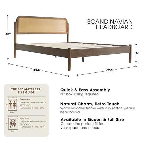 King Size Bed Frame, Headboard & Footboard Solid Wood Platform Bed, view 5
