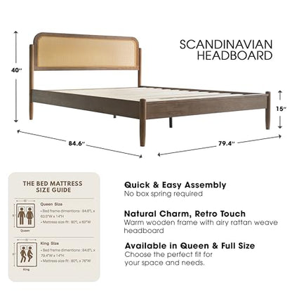 King Size Bed Frame, Headboard & Footboard Solid Wood Platform Bed, view 5
