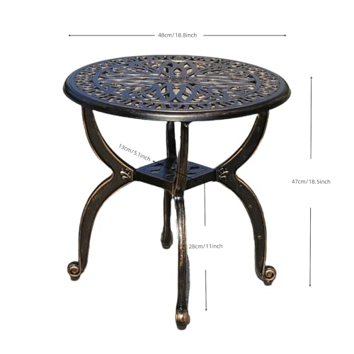Outdoor Cast Aluminum Side Table Patio Side Table Backyard, Pool, Indoor, Easy Maintenance and Weather Resistant Coffee Table Porch Table Bistro Table (18.5round-Bronzed)
