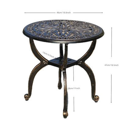 Outdoor Cast Aluminum Side Table Patio Side Table Backyard, Pool, Indoor, Easy Maintenance and Weather Resistant Coffee Table Porch Table Bistro Table (18.5round-Bronzed)