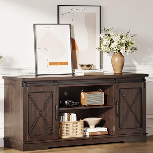 Farmhouse TV Stand for TVs up to 65 inches, Brown, view 2