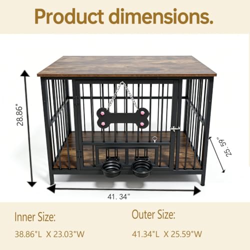 41" Dog Crate Furniture, Heavy Duty Metal Dog Kennel Indoor, view 3