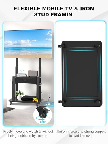 Rolling TV Stand with Power Outlet and Fabric Drawer for 32-75 Inch Flat/Curved, view 4