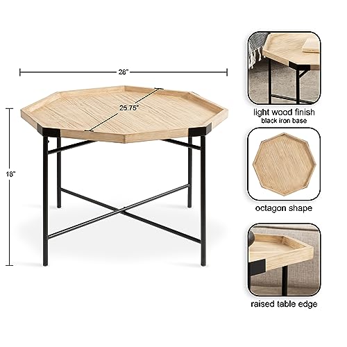 Occonor Two-Tone Octagon Coffee Table; 28 x 26 x 18; Natural Brown and Black; Transitional Mixed Materials Living Room Table with Resilient Wood Construction