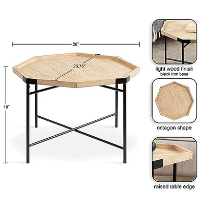 Occonor Two-Tone Octagon Coffee Table; 28 x 26 x 18; Natural Brown and Black; Transitional Mixed Materials Living Room Table with Resilient Wood Construction