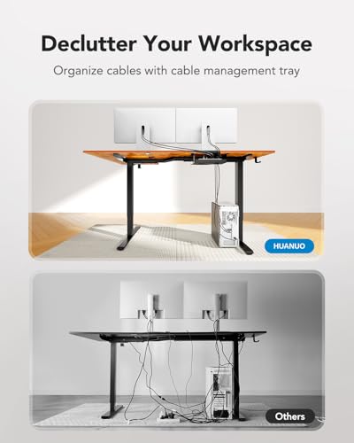 Dual Motor 63x40 inch L Shaped Electric Standing Desk with 3 Preset Heights, Electric Height Adjustable Computer Table, 2 Hooks & Cable Tray, Raising Desk for Home Office, Vintage Brown