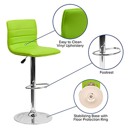 Vincent Modern Green Vinyl Adjustable Bar Stool with Back, Swivel Stool with Chrome-Pedestal Base and Footrest
