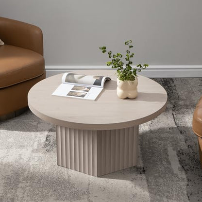 Round Coffee Table for Living Room, 32" Circle Modern Fluted Center Coffee Table with Storage, Mid Century Accent Tea Dining Table for Small Space, Apartment, White Alder