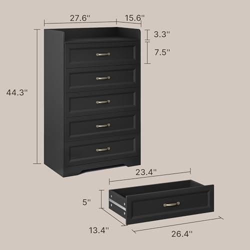 2-Piece Bedroom Furniture Set, 2-PC Dresser Set for Bedroom, Includes a 5 Drawer Dresser and a 6 Chest of Drawers, with Smooth Rail, Handles, Anti-Tipping, Large Storage Space, Black