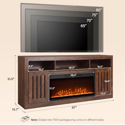 Farmhouse TV Stand with 36" Fireplace, Walnut, view 4