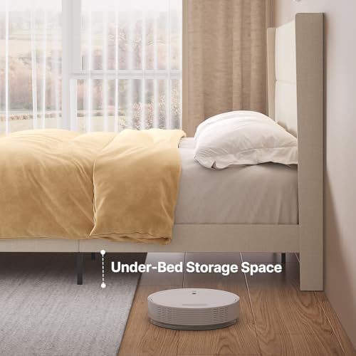 King Bed Frame with Wingback Headboard, Upholstered Platform Bed, view 7
