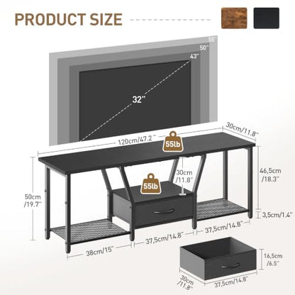 TV Stand with LED Lights for TVs up to 55 Inches, Black, view 3