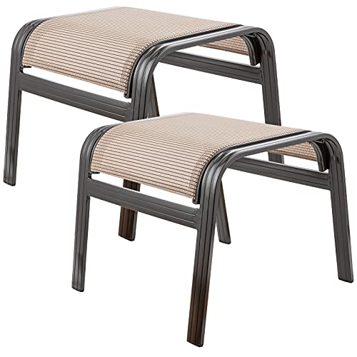 Outdoor Footstools Metal Patio Chairs Outdoor Ottoman Furniture Outside Footrests Small Seat Set of 2 for Garden,Balcony,Lawn, 22 inches *20 inches *17 inches