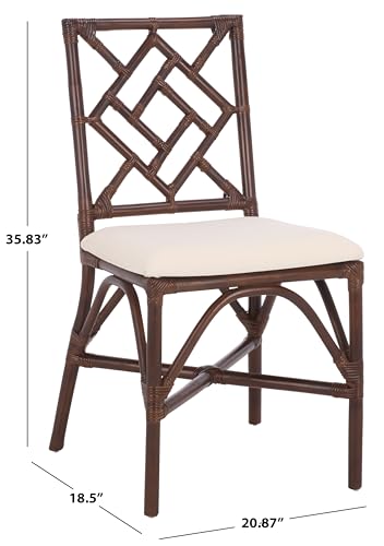 SAFAVIEH Furniture - Bhumi Accent Chair Set of 2 - Coastal Design White & Chocolate Brown Rattan - Fully Assembled - Ideal for Living Room, Bedroom, Dining Space, 19.7" Seat Height (ACH6509D-SET2)