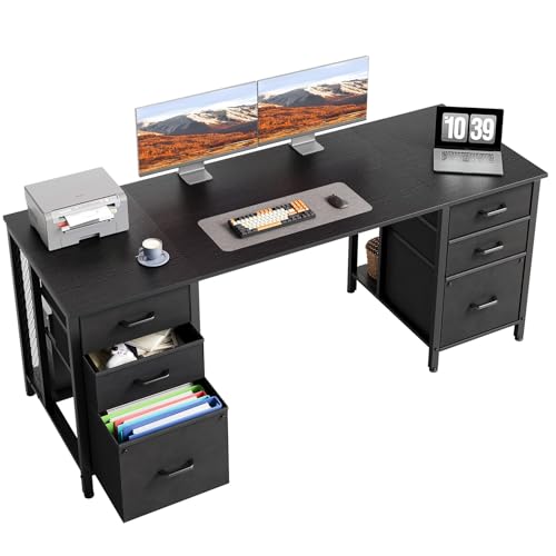 63 inch Computer Desk with File Drawers Cabinet, Modern Office Desk with Large Storage for Home Office, Study, Gaming, Black