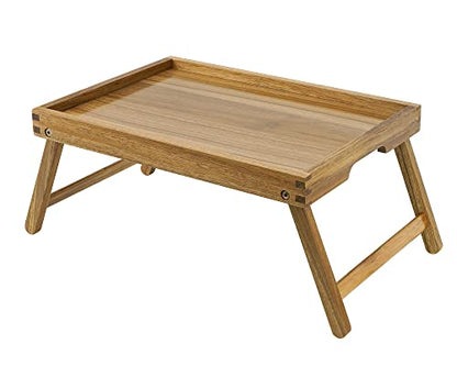 Acacia Bed Table Tray, Wooden Breakfast Tray with Folding Legs, Bed Tray for Eating and Laptop, Eating Trays for Bedroom