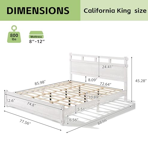 California King Modern Farmhouse Wood Grain Bed Frame (Antique White), view 3