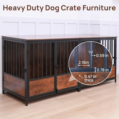 75" Wooden Dog Crate Furniture – Chew-Resistant Kennel for Medium/Large Breeds, view 5