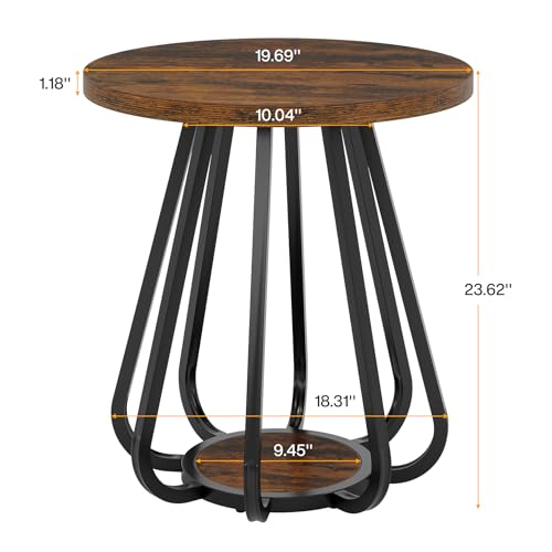 Tribesigns Round End Table with Storage, 2-Tier Side Table with Metal Frame and Lower Shelf, Small Accent Table Nightstand for Living Room, Bedroom, Small Spaces, Vintage Brown & Black