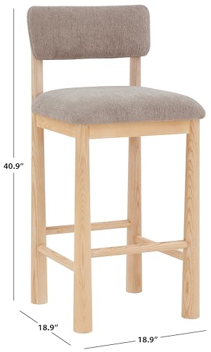 SAFAVIEH Couture Collection Wrenley Light Brown/Natural Boucle 30-inch Seat Height Bar Stool (Fully Assembled)