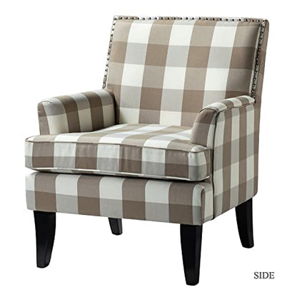 Modern Accent Chair with Arms and Wooden Legs, Mid Century Accent Chair Armchair High Back Rest, Padded Armrest and Comfortable Cushioned Seat for Living Room (Buffalo Beige)