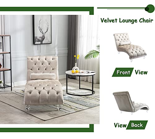 Velvet Chaise Lounge Chair with Toss Pillow, view 7