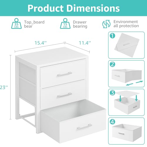 Closet Drawers White Fabric 3 Drawer Small Dresser for Closet Organizers, view 3