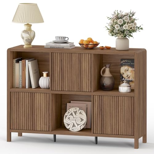 6 Horizontal Bookcase with 3 Doors, Low Farmhouse Cube Storage Organizer, view 7