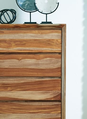 Signature Design by Ashley Dressonni Farmhouse 5-Drawer Chest of Drawers with Beveled Edge and Felt Lining, Light Brown
