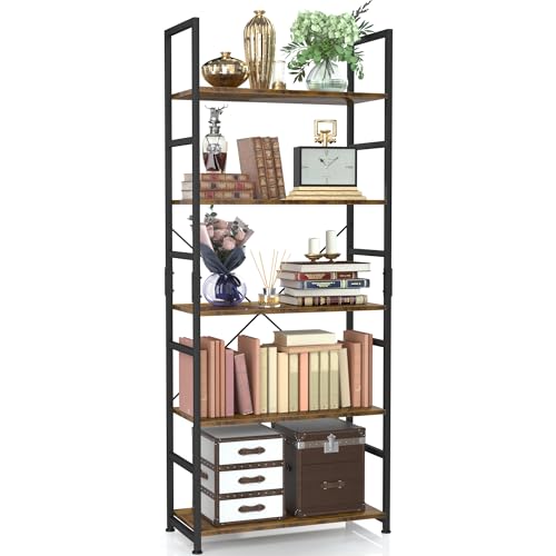 5 Tier Bookshelf, Tall Bookcase Shelf Storage Organizer, Modern Book Shelf for Bedroom, Living Room and Home Office, Vintage