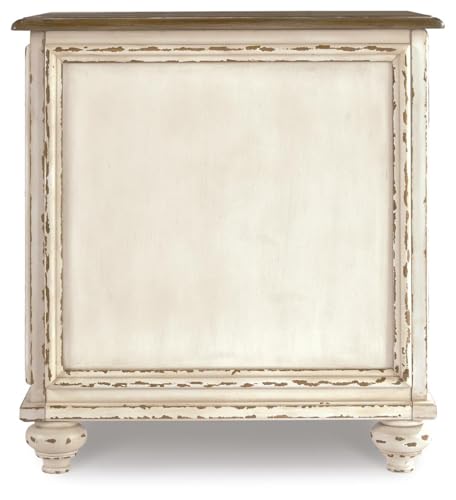 Signature Design by Ashley Realyn Chairside End Table, Living Room Side Table, Antique Two-Tone Mirrored Door, Ash Veneer, Wood and Engineered Wood, White/Brown, 18"W x 24"D x 25"H