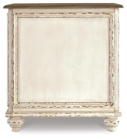 Signature Design by Ashley Realyn Chairside End Table, Living Room Side Table, Antique Two-Tone Mirrored Door, Ash Veneer, Wood and Engineered Wood, White/Brown, 18"W x 24"D x 25"H
