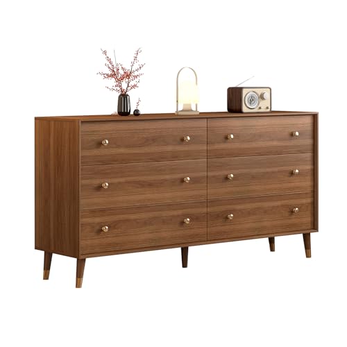 Dresser for Bedroom, 55 Inch 6 Drawer Wooden Chest of Drawers, view 2