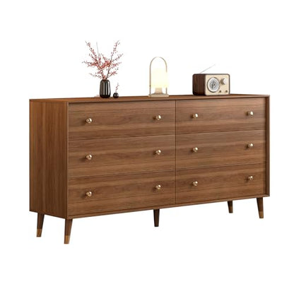 Dresser for Bedroom, 55 Inch 6 Drawer Wooden Chest of Drawers, view 2