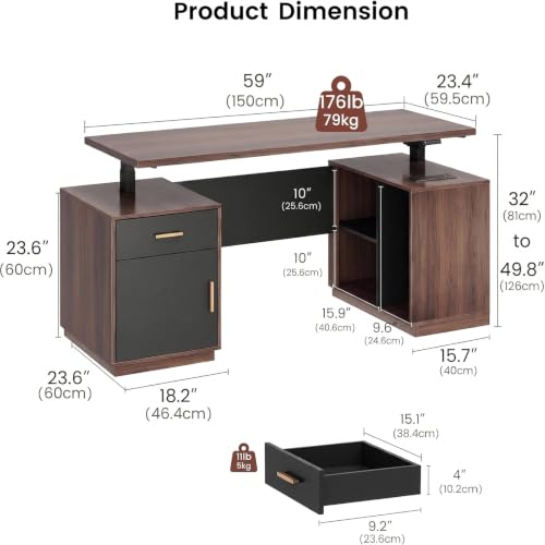 L Shaped Electric Executive Standing Desk with Drawers & AC/USB, view 3