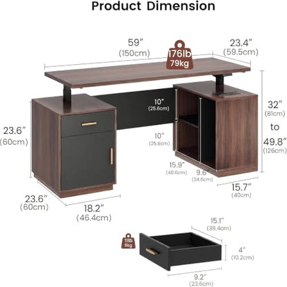 L Shaped Electric Executive Standing Desk with Drawers & AC/USB, view 3