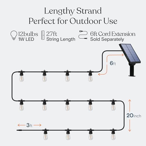 Ambience Pro Solar Powered Outdoor String Lights -27 ft Commercial Grade, view 5