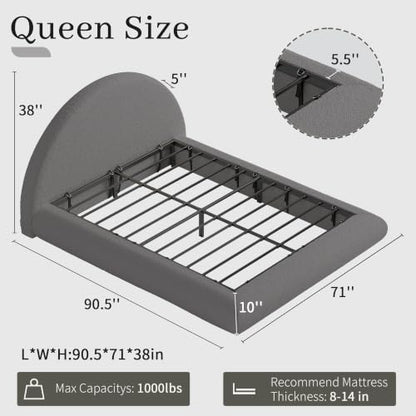Queen Upholstered Platform Bed Frame with Arched Boucle Headboard, view 3