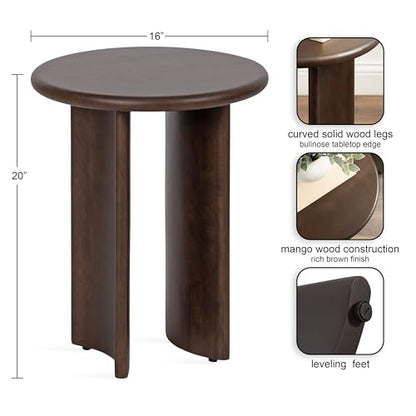Erys Mid-Century Modern Round Side Table; 16 x 16 x 20; Dark Brown; Transitional Wood End Table for Use as Bedroom Nightstand or Living Room Accent Table
