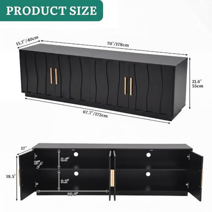 70" Mid Century Modern TV Stand for 80 Inch TV, Storage, Black, view 3