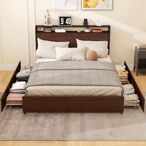 Queen Bed Frame with Storage and Charging Station, Metal Frame, USB Ports, view 8