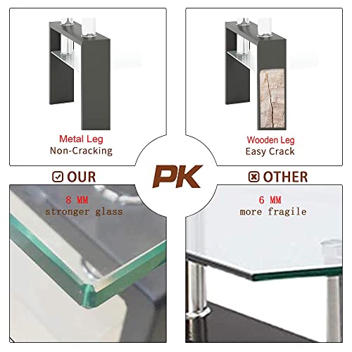 Rectangle Glass Coffee Table, Living Room Table with Black Metal Legs & Tempered Glass, Modern Center Table for Bedroom Small Space