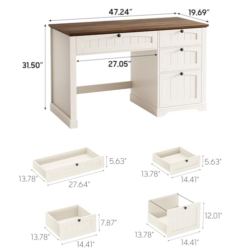 Farmhouse 47" Executive Desk with 4 Drawers, Unique White, view 4