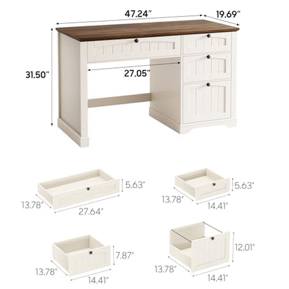 Farmhouse 47" Executive Desk with 4 Drawers, Unique White, view 4